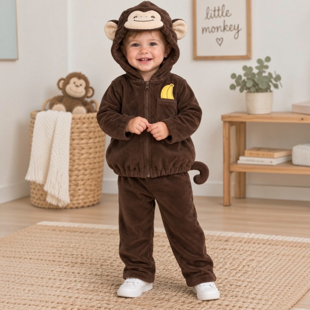 Carter's 24M Monkey Costume 2 Piece Brown Fleece Hoodie Pants Halloween
